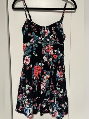 Express Black Summer Dress with Pink, Blue and Green Floral Print